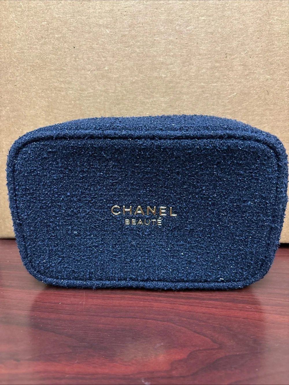 CHANEL Beaute Navy Blue Glitter Cosmetic Makeup Pouch Clutch Bag Holiday 2025